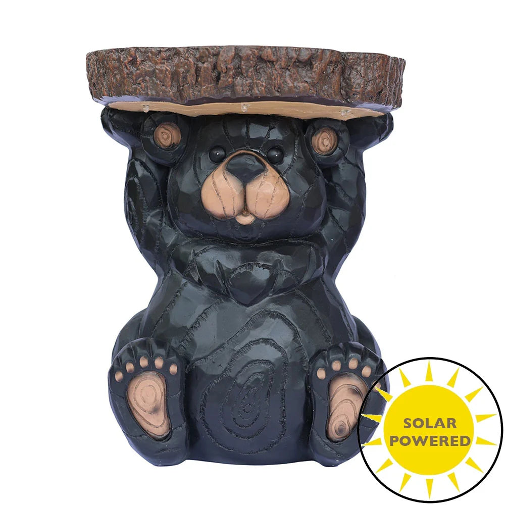 Bear Statue Plant Stand w/Solar Light