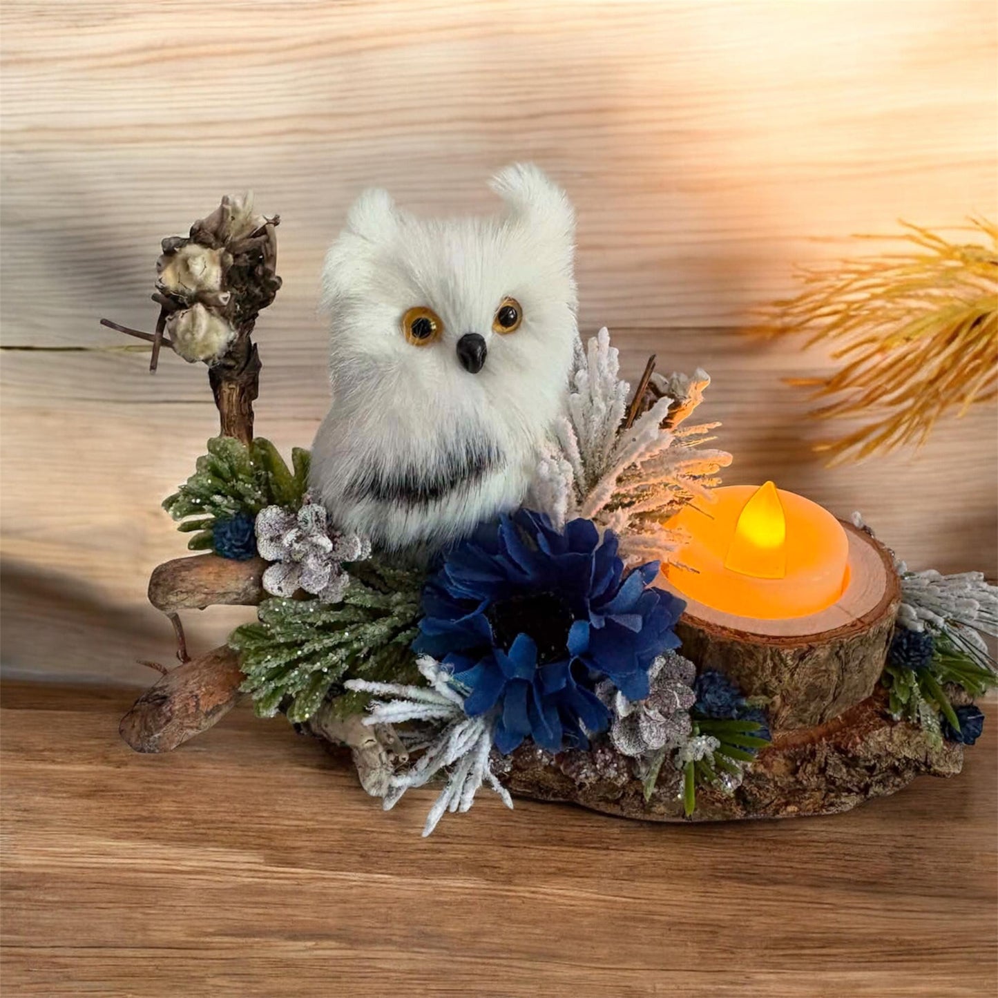 White Owl Floral Table Decor