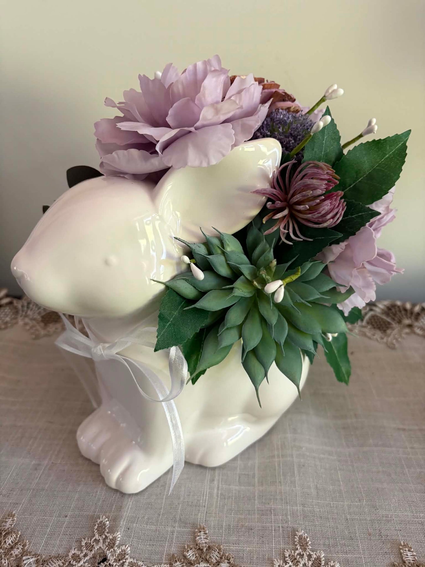 Bunny Planter Arangment 
9"W x 9"H x 9"D