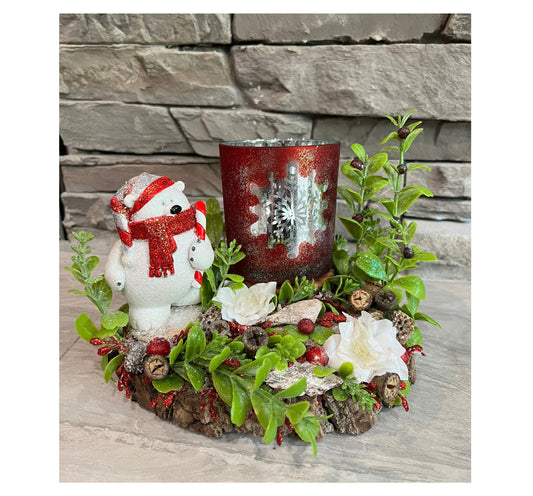 Holiday Bear Votive Candle Holder Decor