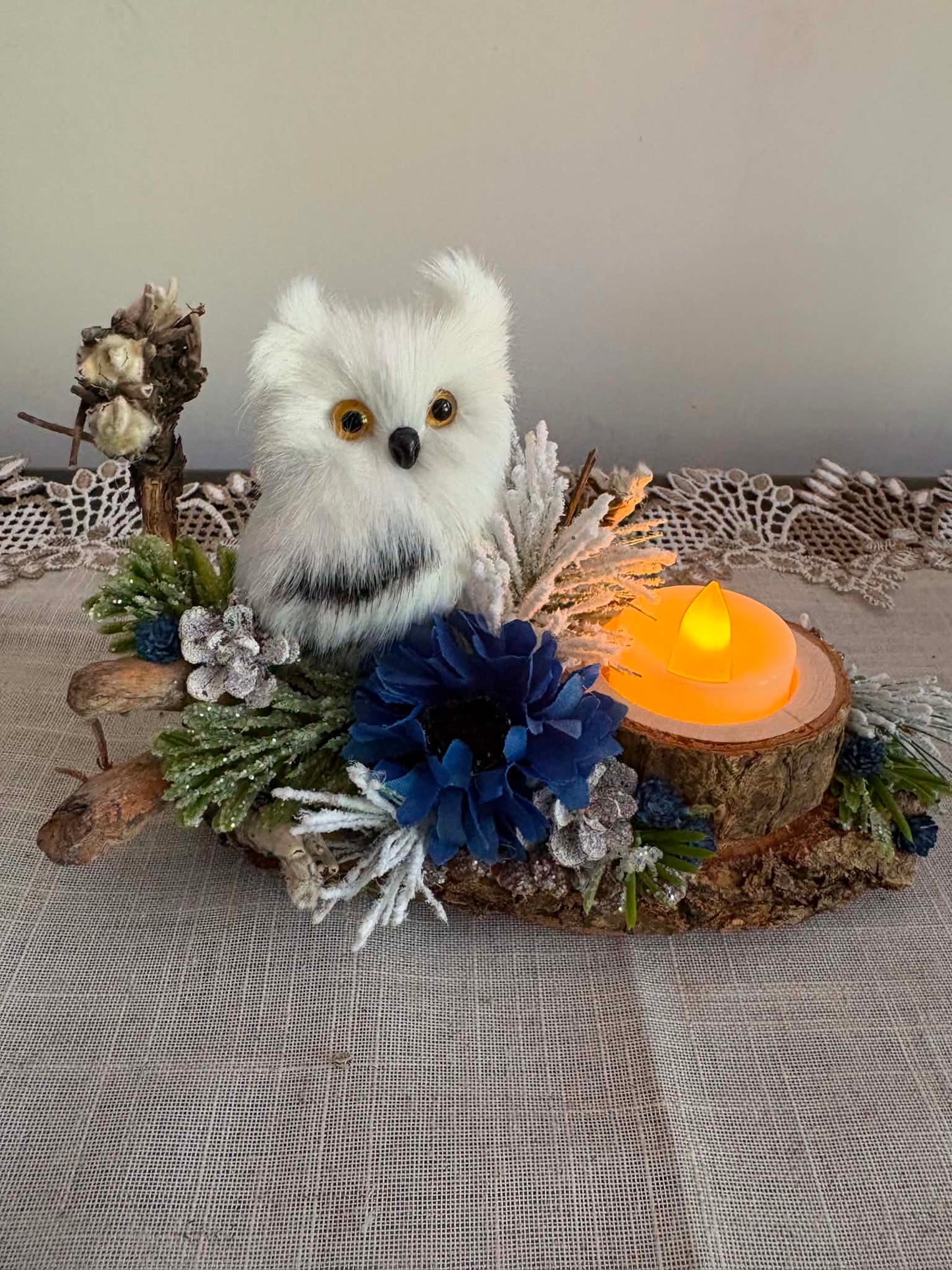 White Owl Floral Table Decor