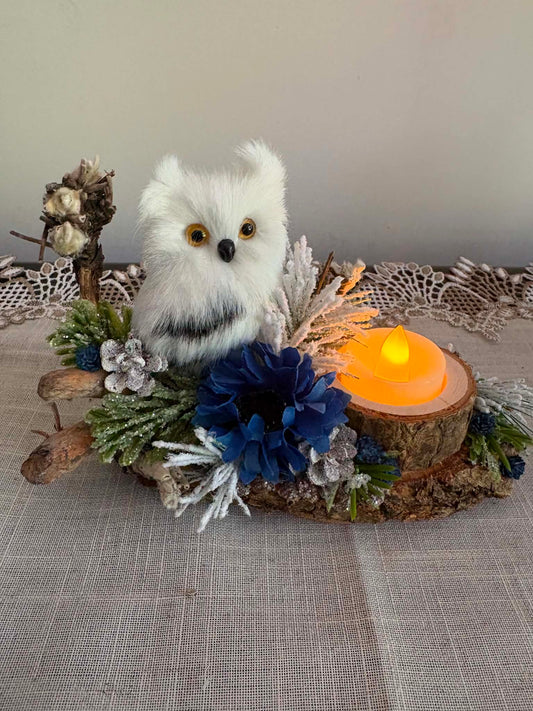 White Owl Floral Table Decor